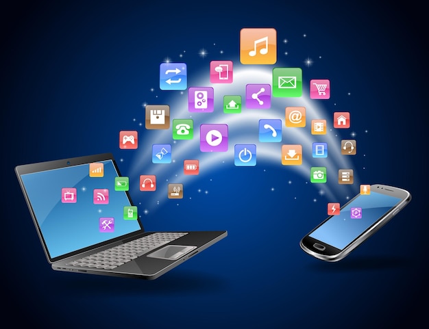 Futuristic Mobile Phone Vector Illustration with Holographic and Social Media Icons