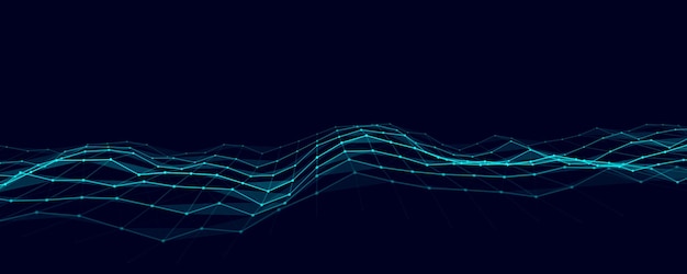 Futuristic moving wave Digital background with moving glowing particles and lines Big data visualization Vector illustration