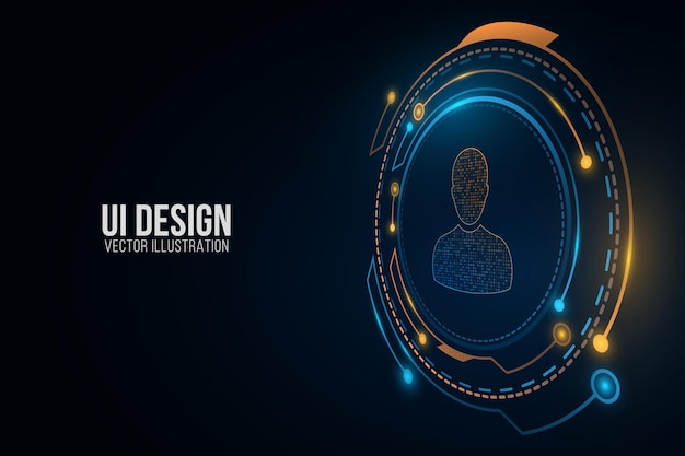 futuristic user display wtih glowing hud round storage of network user data design gui elements hitech background vector illustration