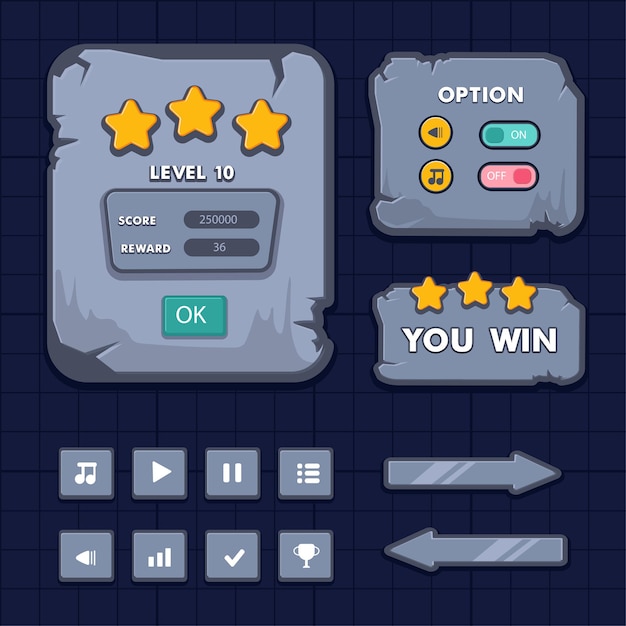 Game menu scene for status of money power and collectible items It can be used for all types of games such as adventure racing RPG