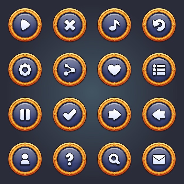 Game ui set of blue buttons in cartoon style gui to build 2d games cartoon casual buttons kit