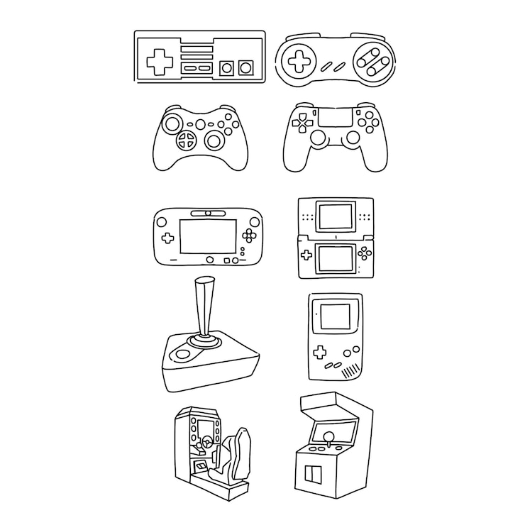 Vektor games hand drawn doodle illustrations vector set