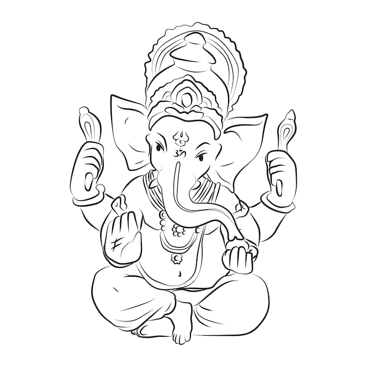 Vektor ganesha lineart character cartoon illustration