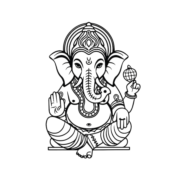 Vektor ganpati for ganesh chaturthi weddign invitation card black and white