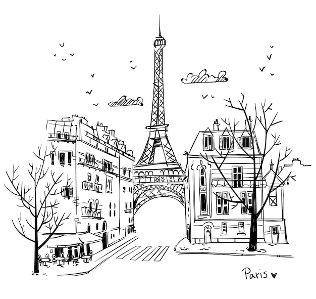 Gater i Paris-skisse, vektorillustrasjon