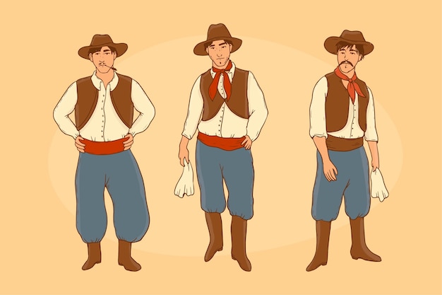 Gaucho character collection in hand drawn style