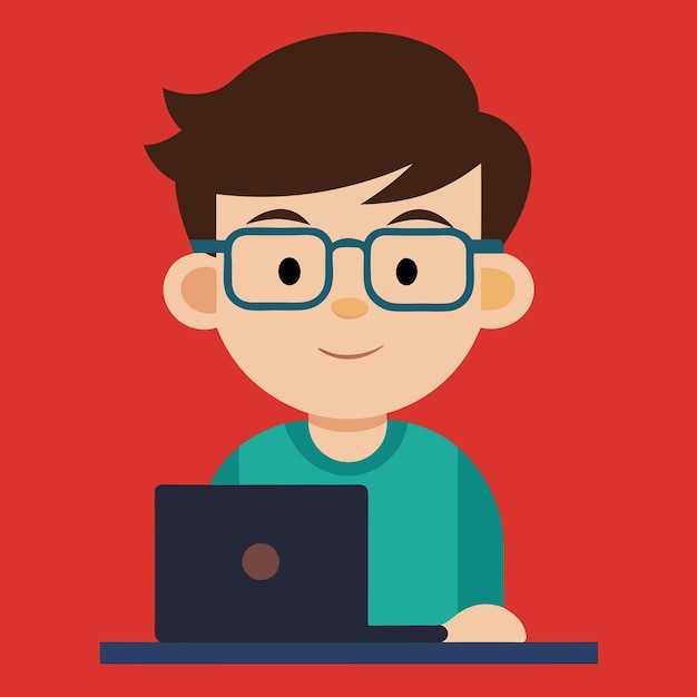 geek boy using computer