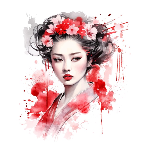 geisha girl watercolor paint ilustration