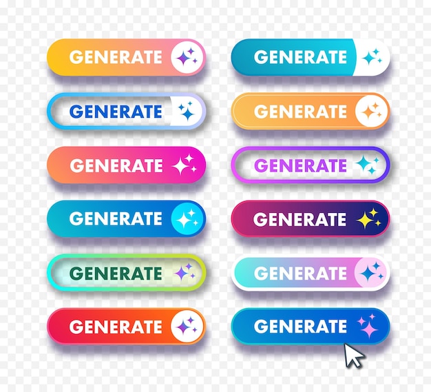 Generate AI button set user interface with sparkles Artificial intelligence button trendy neumorphic style for ui ux element user interface app website