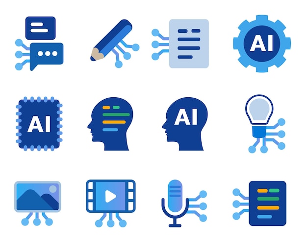 generative ai artificial intelligence icon set collection creative creation created by technology
