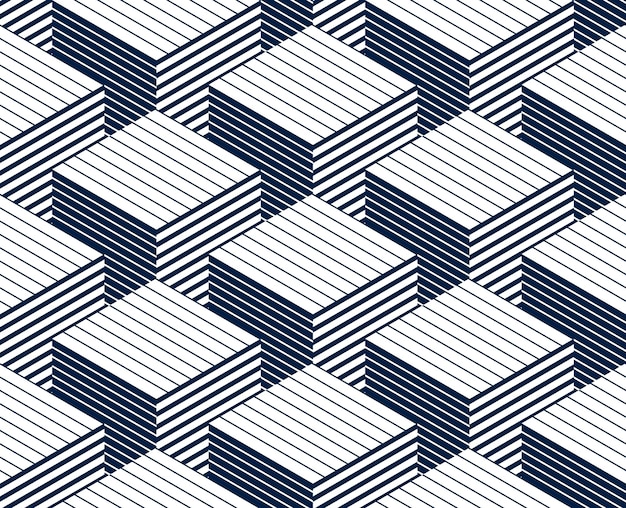 geometric 3d seamless pattern with lined cubes stripy boxes blocks vector background architecture and construction wallpaper design
