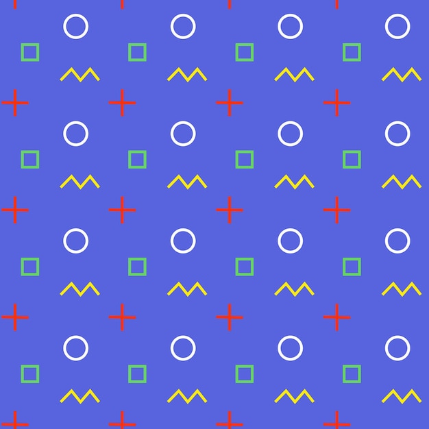 Geometric abstract seamless pattern with different shapes Retro background