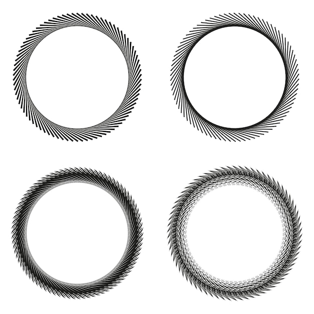 Geometric circle set Abstract ring shapes Rotating black spirals Modern graphic elements
