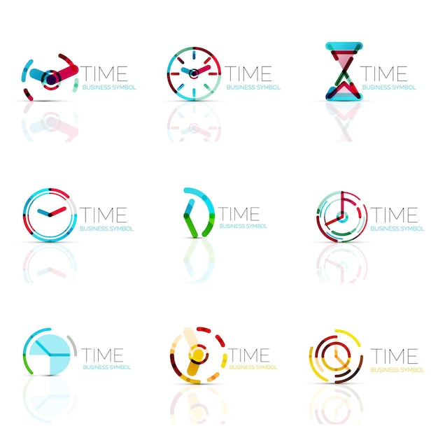 geometric clock and time icon set