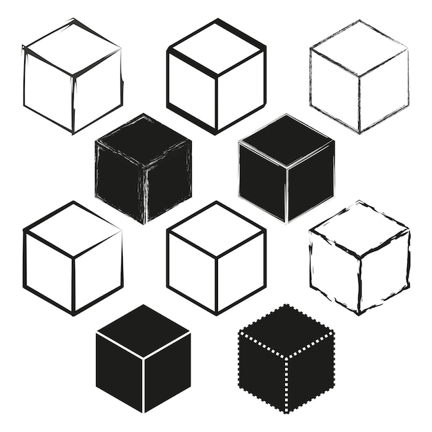 Geometric cube icon Black and white shapes Vector cube collection Abstract 3D design