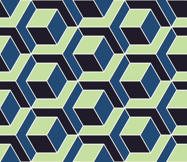 geometric cubes abstract seamless pattern, 3d vector background. technology style engineering line drawing endless illustration.
