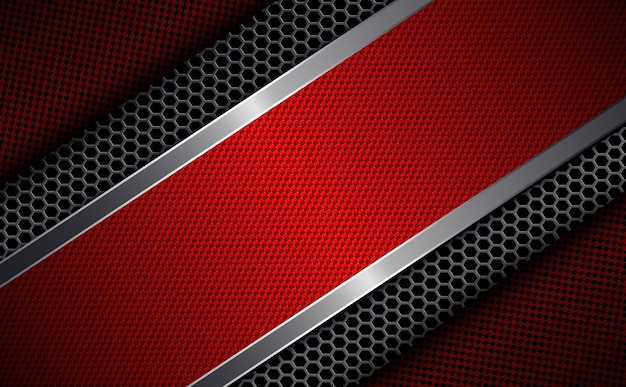 Geometric design with metal grille and rectangular red frame.