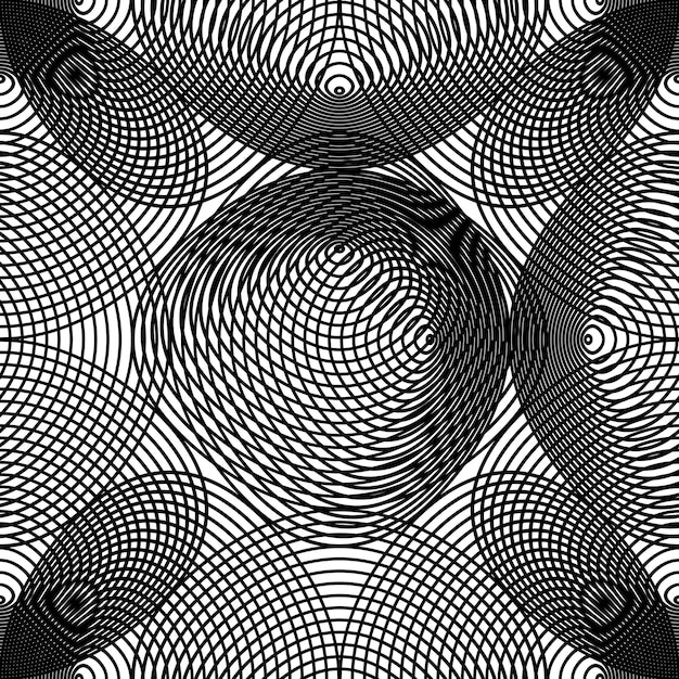 geometric monochrome stripy overlay seamless pattern, black and white vector abstract background. graphic symmetric kaleidoscope backdrop.