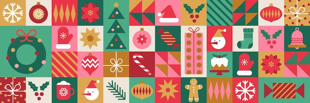 Geometric pattern with Christmas icons Xmas and Happy New Year abstract modern background