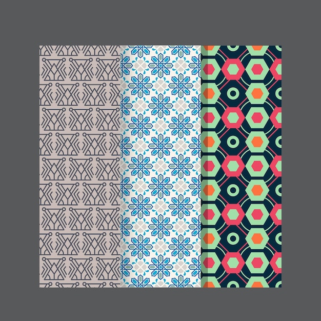 geometric set of seamless gray and white patterns simple vector graphics