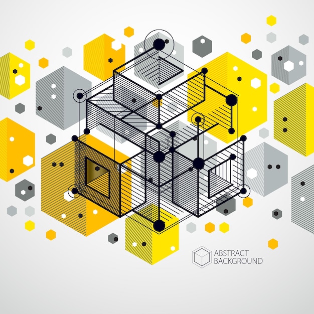 Geometrisk teknologi vektor gul tegning, 3D teknisk bakgrunn. Illustrasjon av ingeniørsystem, abstrakt teknologisk bakgrunn. Abstrakt teknisk bakgrunn.
