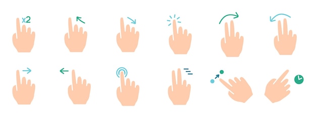 Gesture set icon Swipe tap doubleclick rotate pinch zoom scroll gesture touchscreen interaction user interface hand movement multitouch gesture swipe pinch control