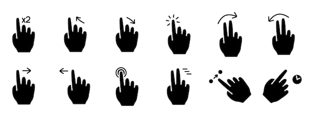 Gesture set icon Swipe tap doubleclick rotate pinch zoom scroll gesture touchscreen interaction user interface hand movement multitouch gesture swipe pinch control