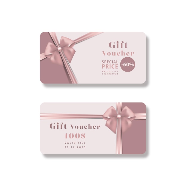 Gift card template with realistic red bow Certificate coupon flyer design Discount card