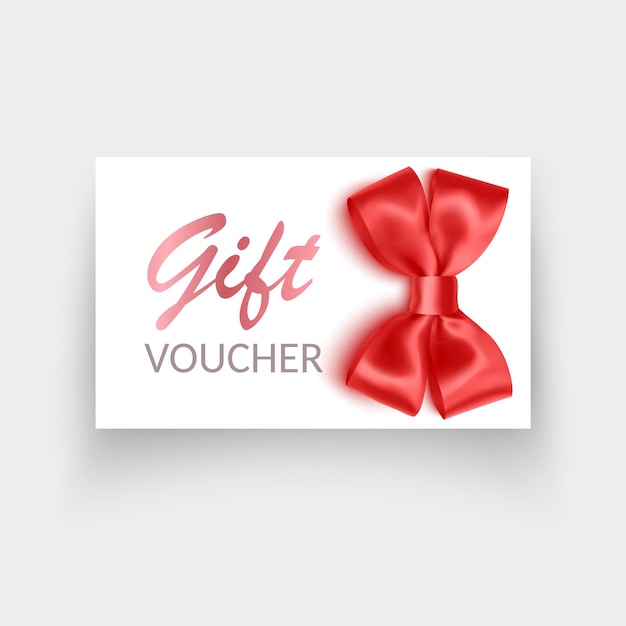 Gift card with red bow and ribbons Vector illustration