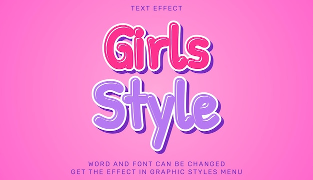 girls style text effect in 3d design