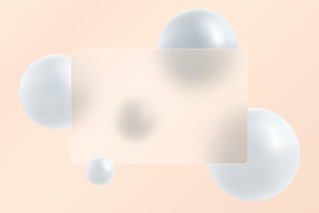 Glass morphism landing page with rectangular frame illustration with blurry floating spheres