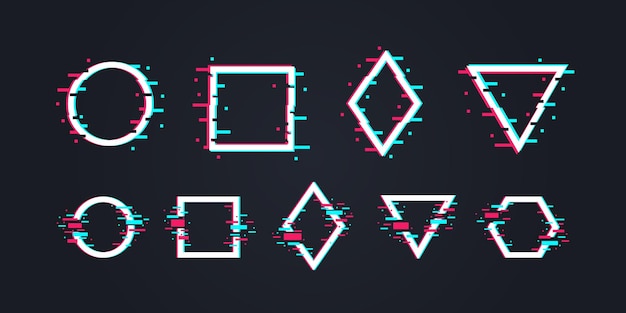 Glitch art concept Set of 9 Distorted Glitch frames backgrounds Glitch music logo templates