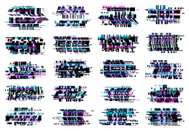 Glitch effect abstract glitched vector icons