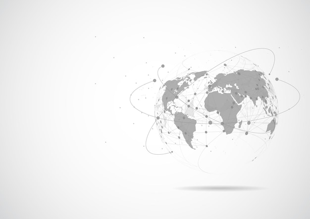 Global nettverkstilkobling. Verdenskart med punkt- og linjekomposisjon, konsept for global business
