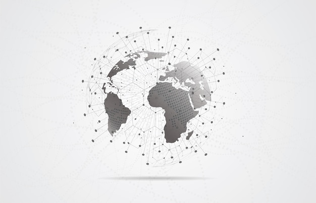 Global nettverkstilkobling. Verdenskart punkt- og linjekomposisjon