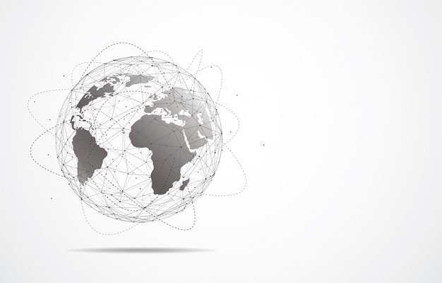 Global nettverkstilkobling. Verdenskartpunkt og linje