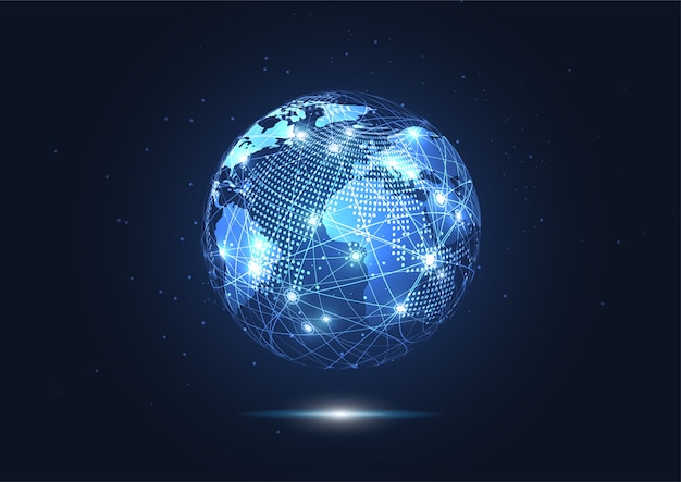 Global nettverkstilkobling. Verdenskartpunkt og linje