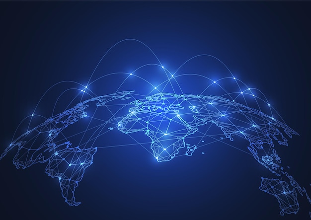 Global nettverkstilkobling. Verdenskartpunkt og linjekomposisjonskonsept for global virksomhet. Vektorillustrasjon