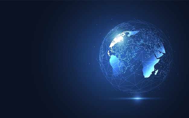 global network connection world map point and line composition