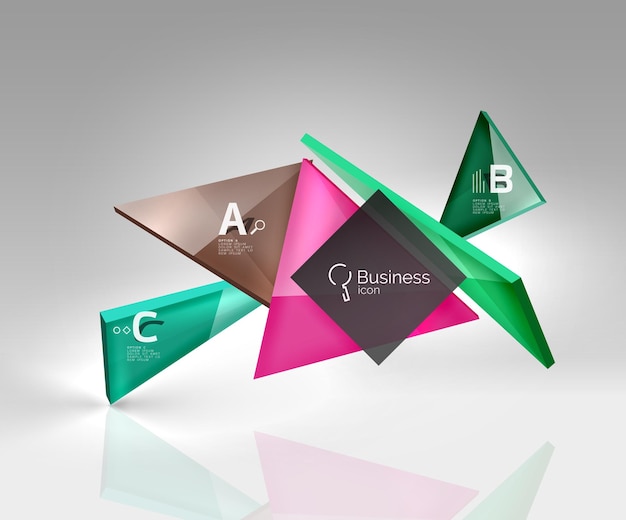 Glossy glass translucent triangles on 3d empty space Vector template background for workflow layout diagram number options or web design