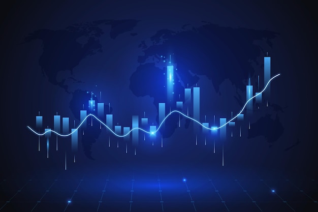Glowing chart of investment financial data Graph stock market with rising candlesticks