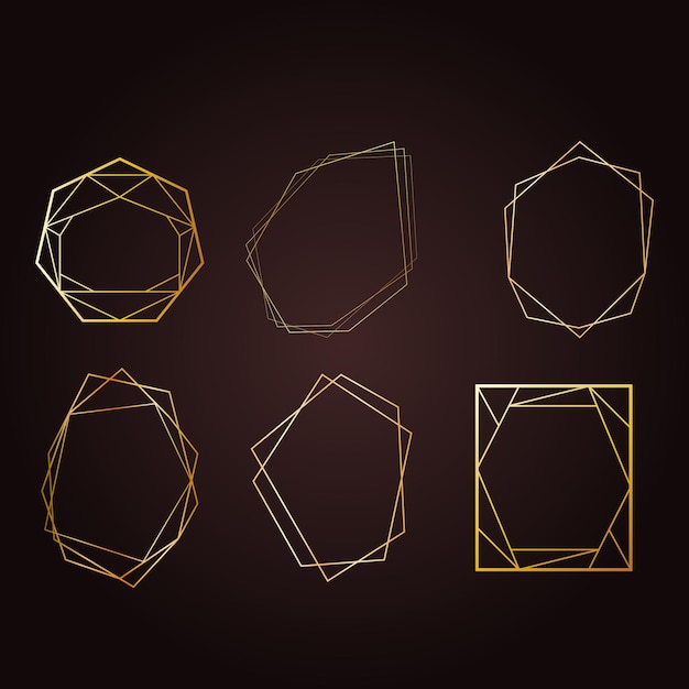 Glowing golden polygonal frames collection isolated on transparent background Shining multangular b
