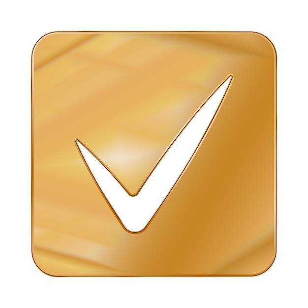 gold colored metal chrome web icon check mark vector illustration interface multimedia icon