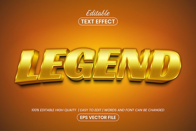 Gold legend 3d text style editable text effect design template