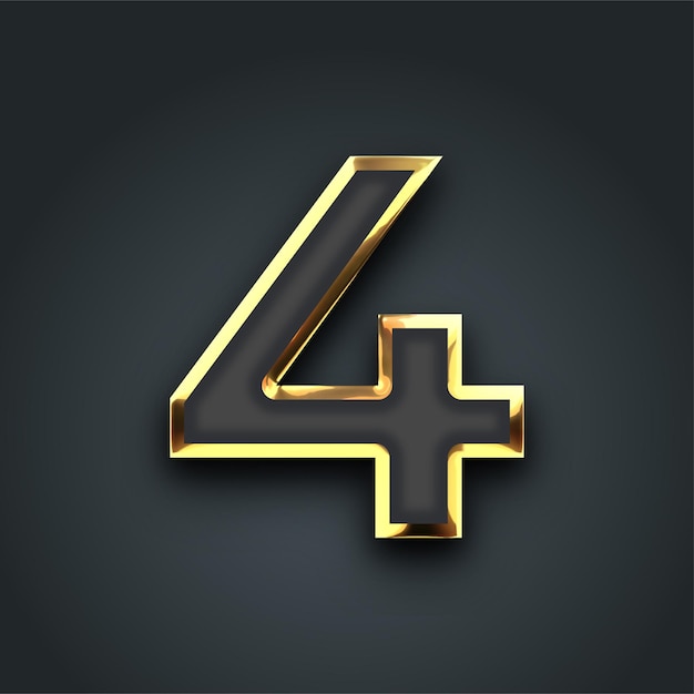 Gold Line Vector Number 4 Icon on Dark Background