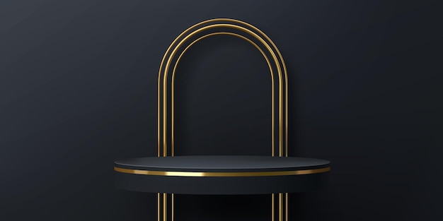 Golden arch with black podium for product stage