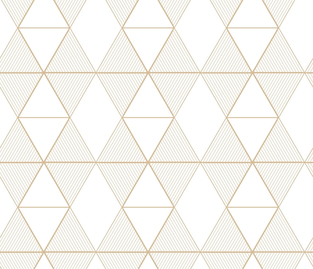 Golden geometric vector seamless patterns Golden lines triangles and rhombuses on a white background Modern illustrations for wallpapers flyers covers banners minimalistic decorations