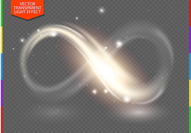 golden sign neon light line infinity symbol glow isolated on transparent background with spark. vector light special effect sparkling illustration