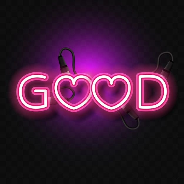Good text with neon style pink heart Pink good text
