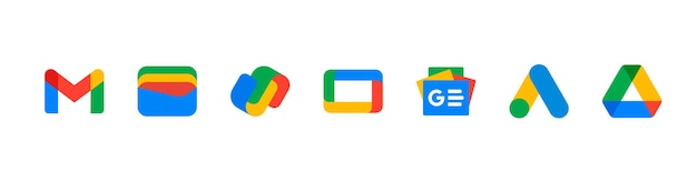 Google services icons set. Google Wallet, Pay, Gmail, TV, News, Ads, Drive icon.
